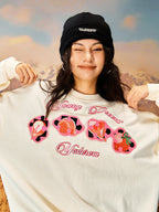 YADcrew Cream Strawberry Puzzle 3D Embroidery Sweatshirt