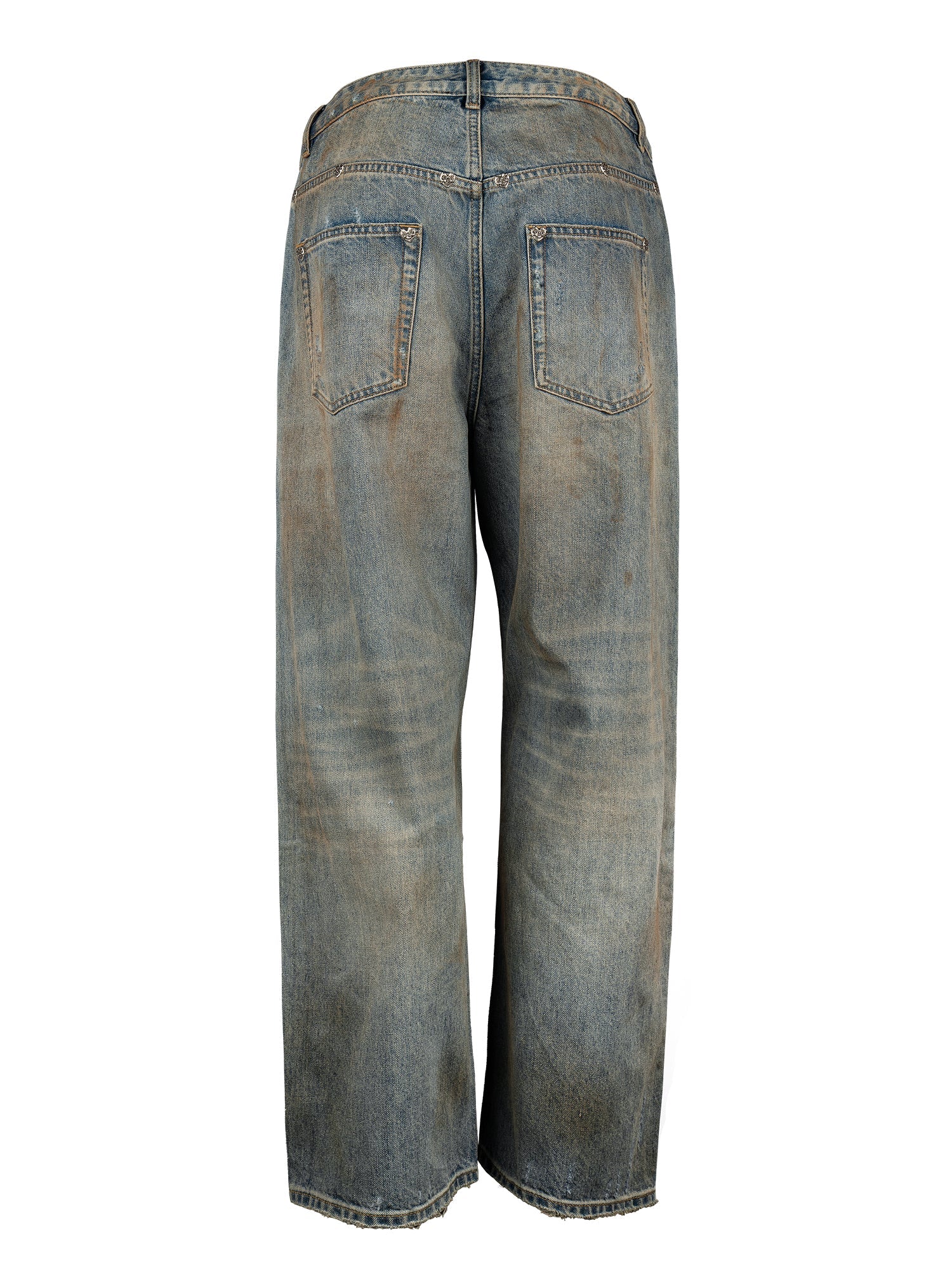EVILKNIGHT(EK) Customized Rivets Dirty Wash Holes Denim Jeans