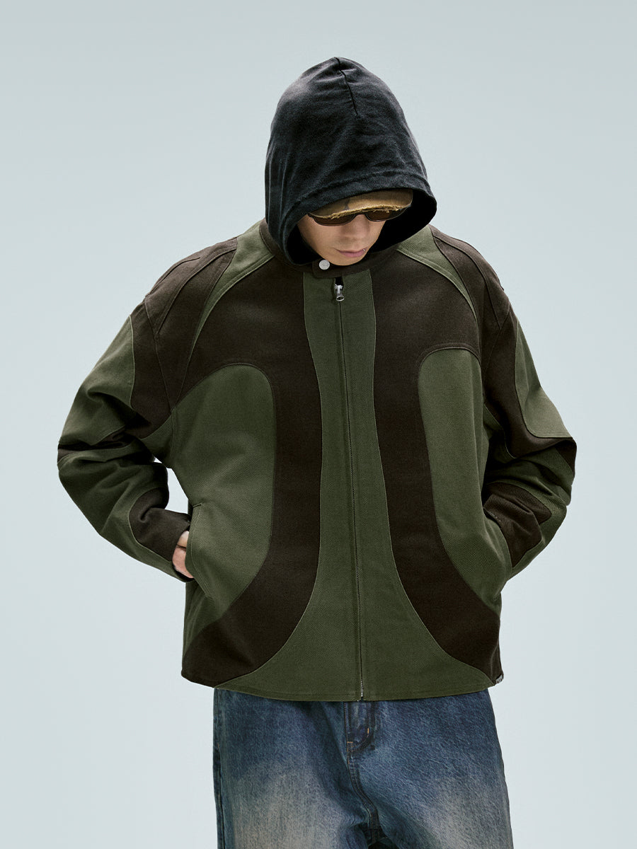 F2CE Deconstructed Stitching Contrast Color Rider Jacket