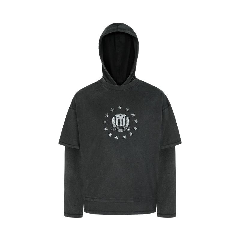 ANTIDOTE Washed Print Fake Two Piece Hoodie