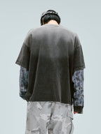 F2CE Washed Racing Patchwork Crackle Printed Long Sleeve Tee