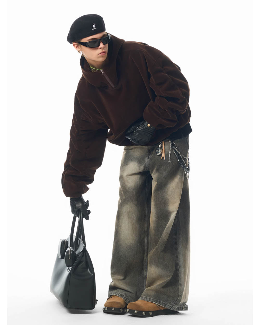JHYQ Washed Dirty Dyed Gray Baggy Jeans