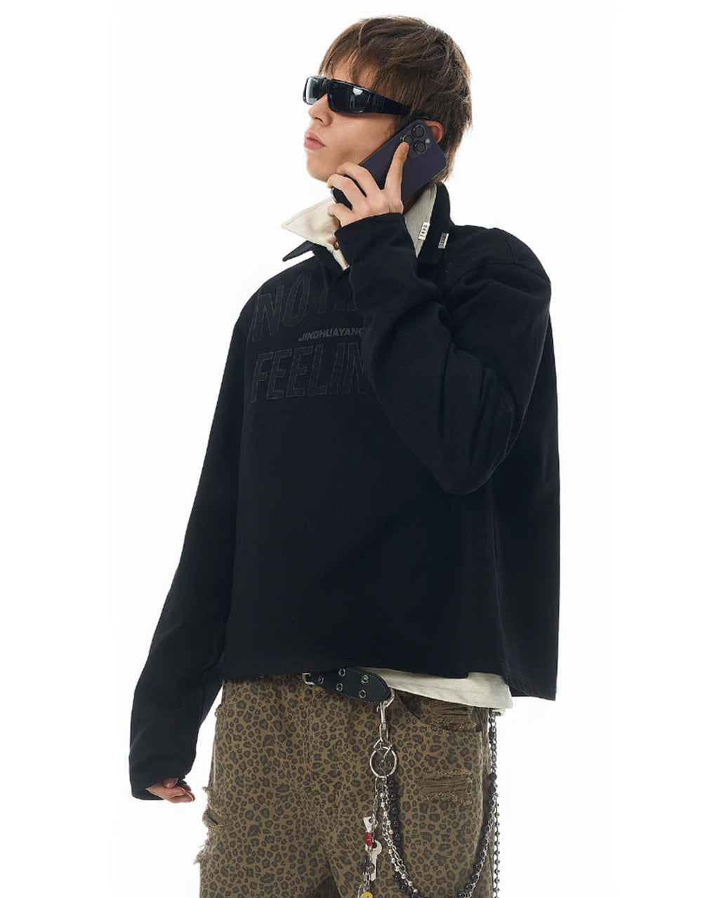 JHYQ Short Box Silhouette Letter Printing Long Sleeved Polo