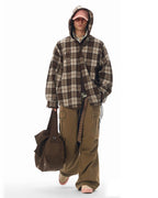 JHYQ Work Plaid Embroidery Hooded Shirt Jacket