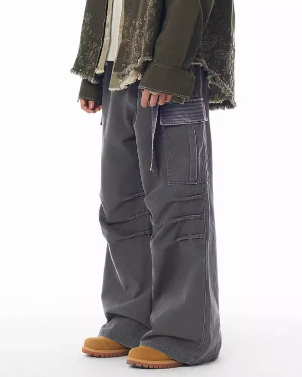 JHYQ Contrast Color Pleated Baggy Cargo Pants