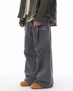 JHYQ Contrast Color Pleated Baggy Cargo Pants