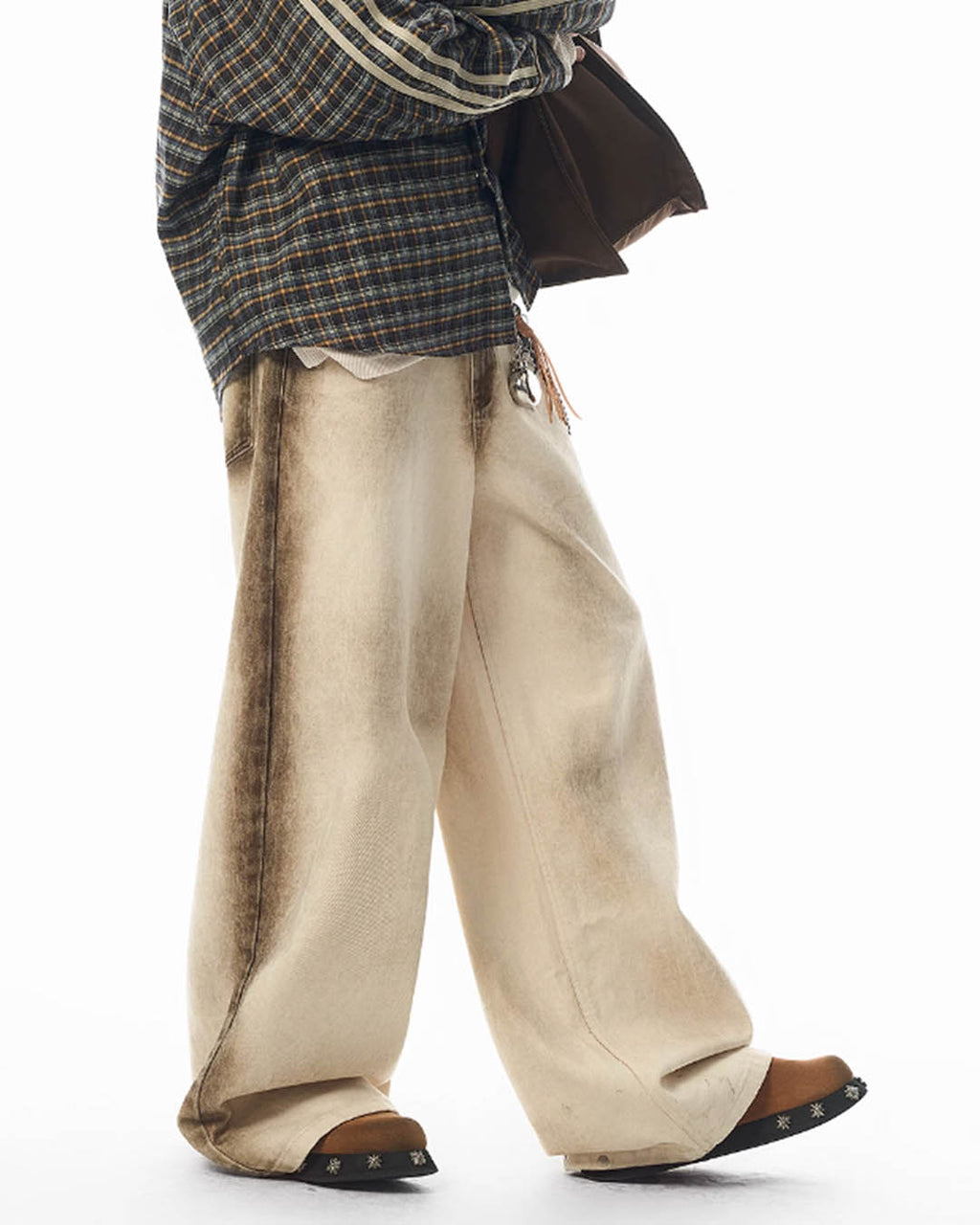 JHYQ Old Dirty Dyed White Baggy Jeans