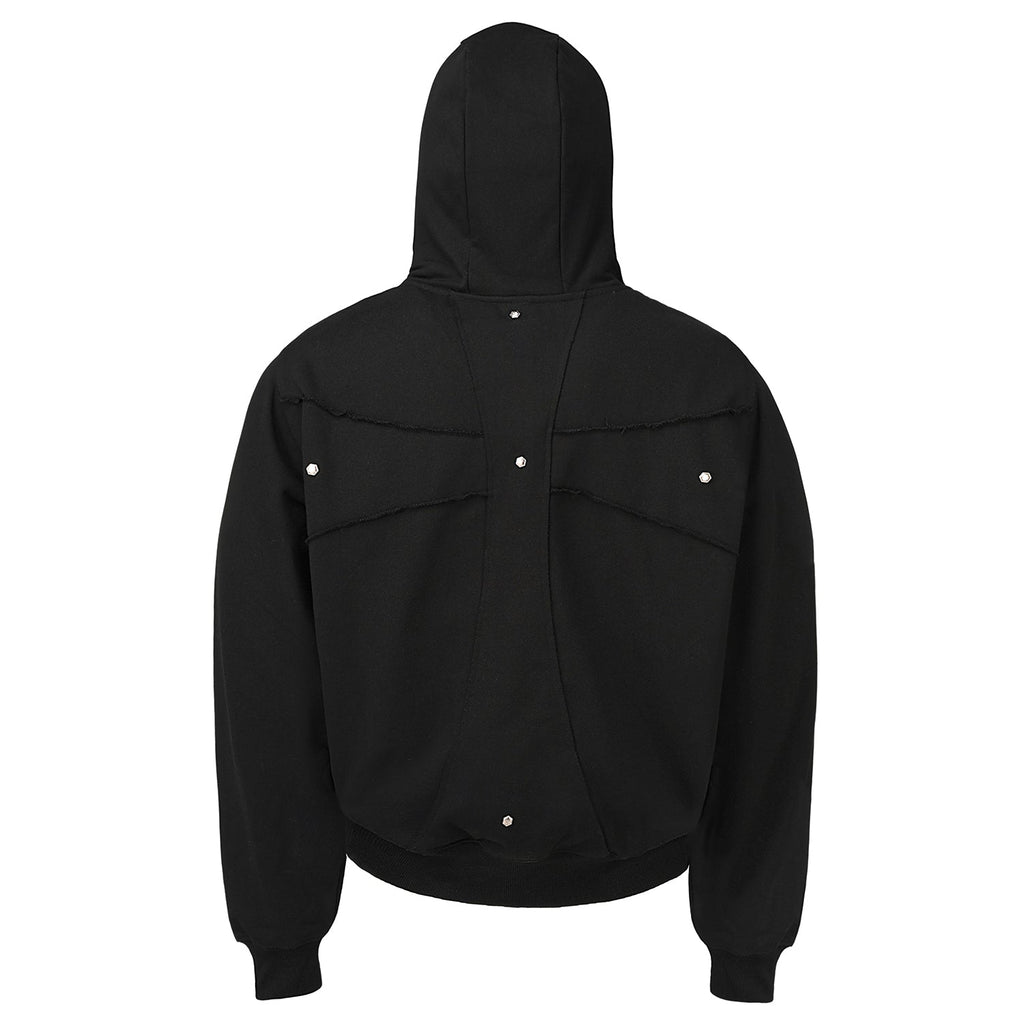 Small Town Kid Studded Cross Patch Zip Up Hoodie