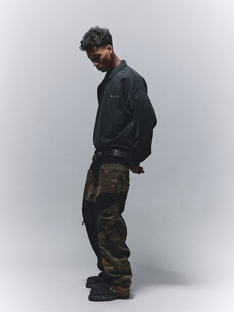 ANTIDOTE Camouflage Canvas Patchwork Baggy Pants