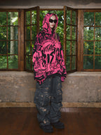 STEEPC Pink Graffiti Drop Shoulder Zip Hoodie