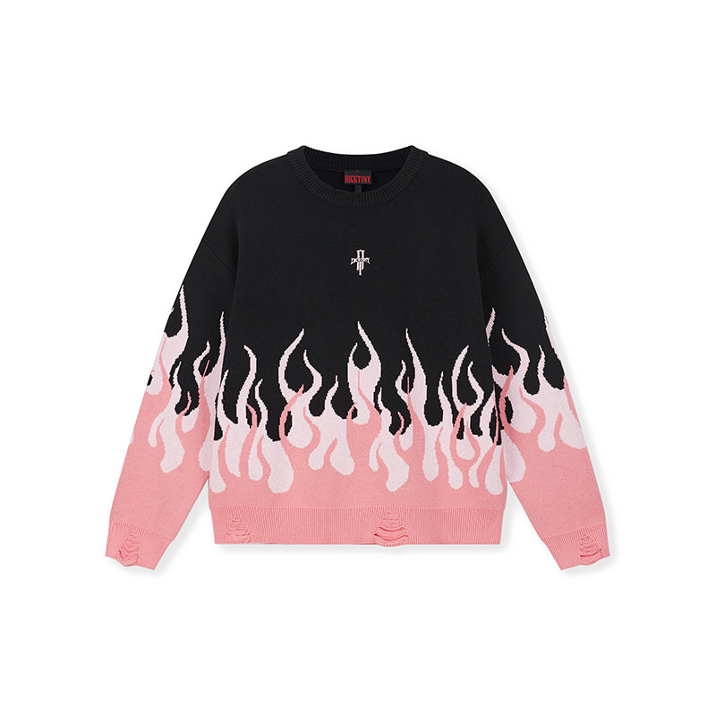 DICETINY Basic Logo Flame Destruction Knit Sweater