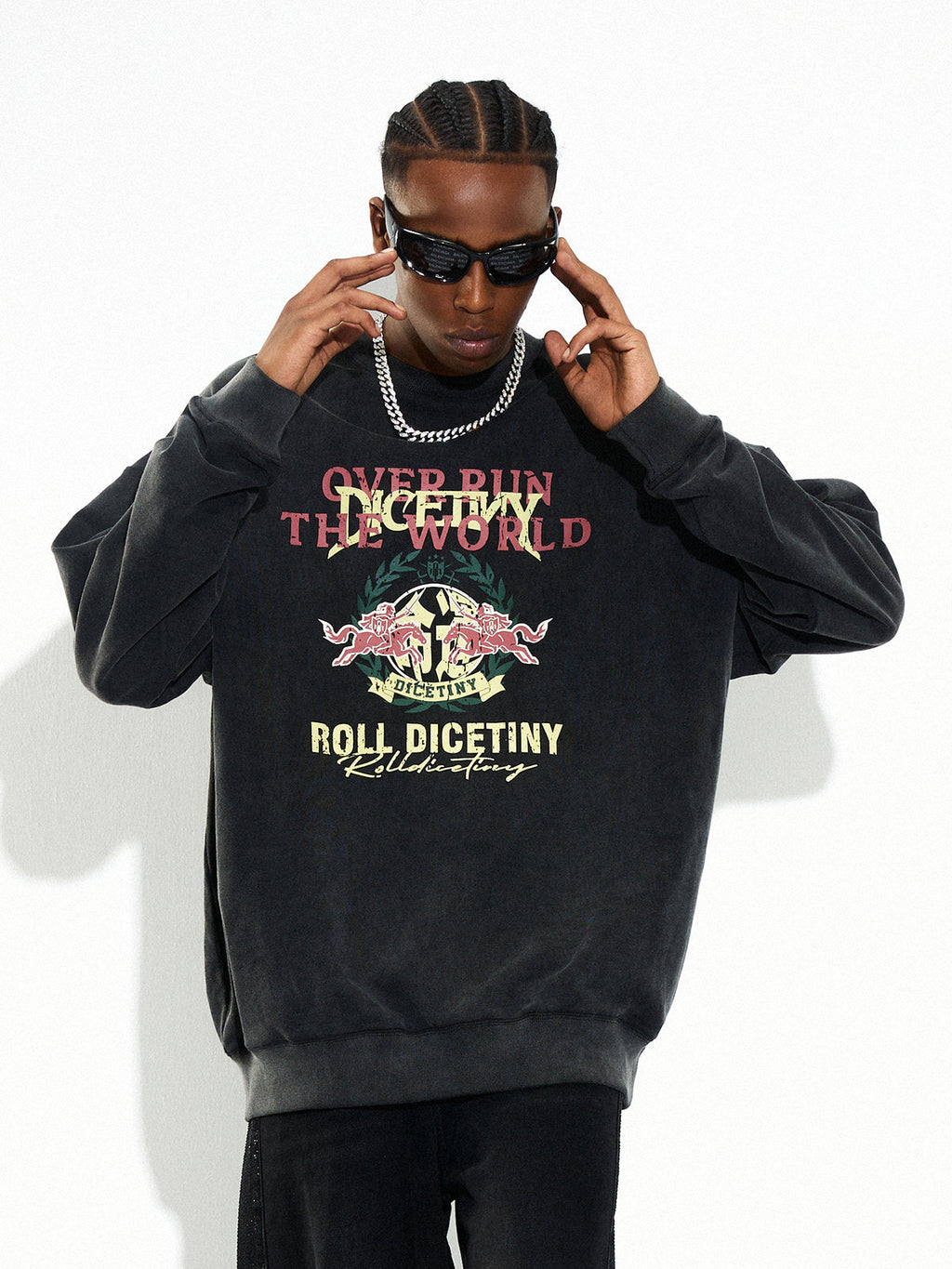 DICETINY Spoof Logo Print Washed Sweatshirt