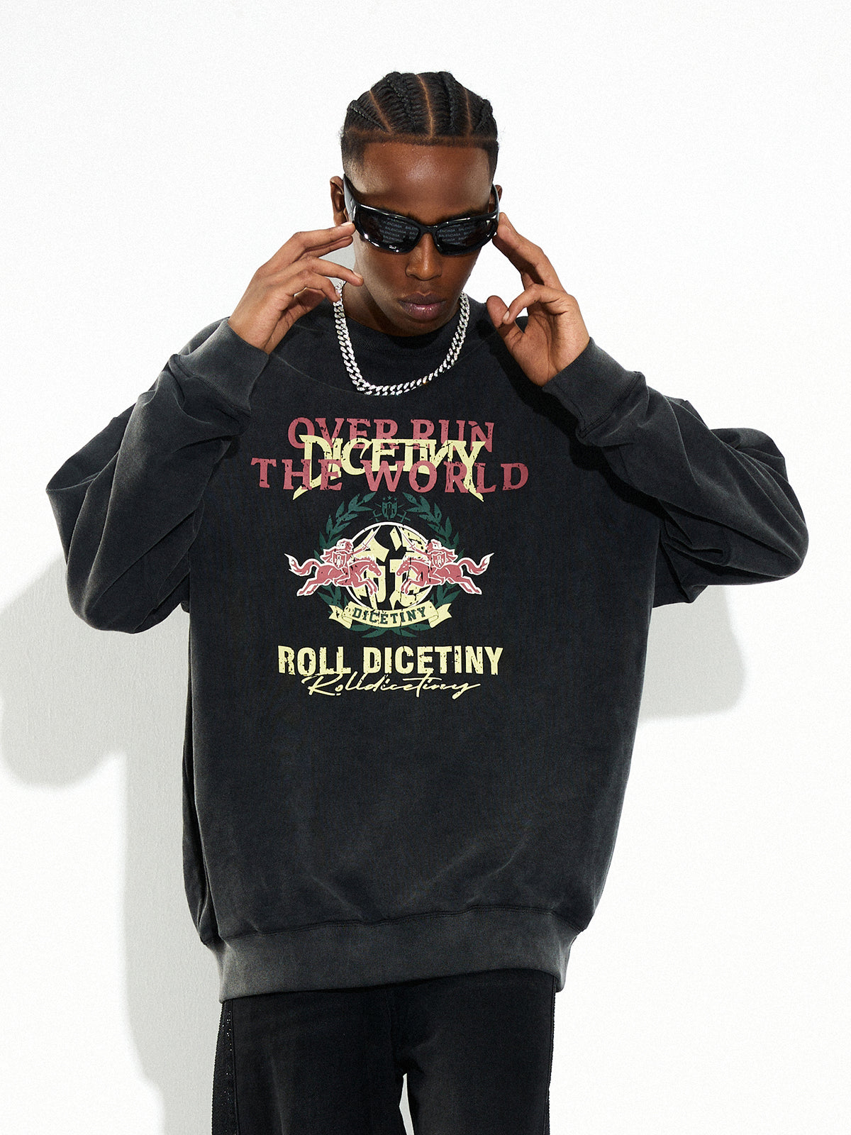 DICETINY Spoof Logo Print Washed Sweatshirt