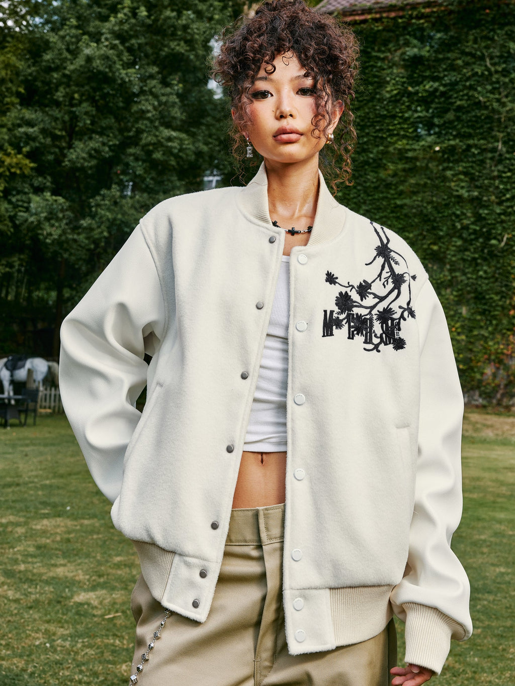 MEDM Daisy Embroidery Varsity Jacket