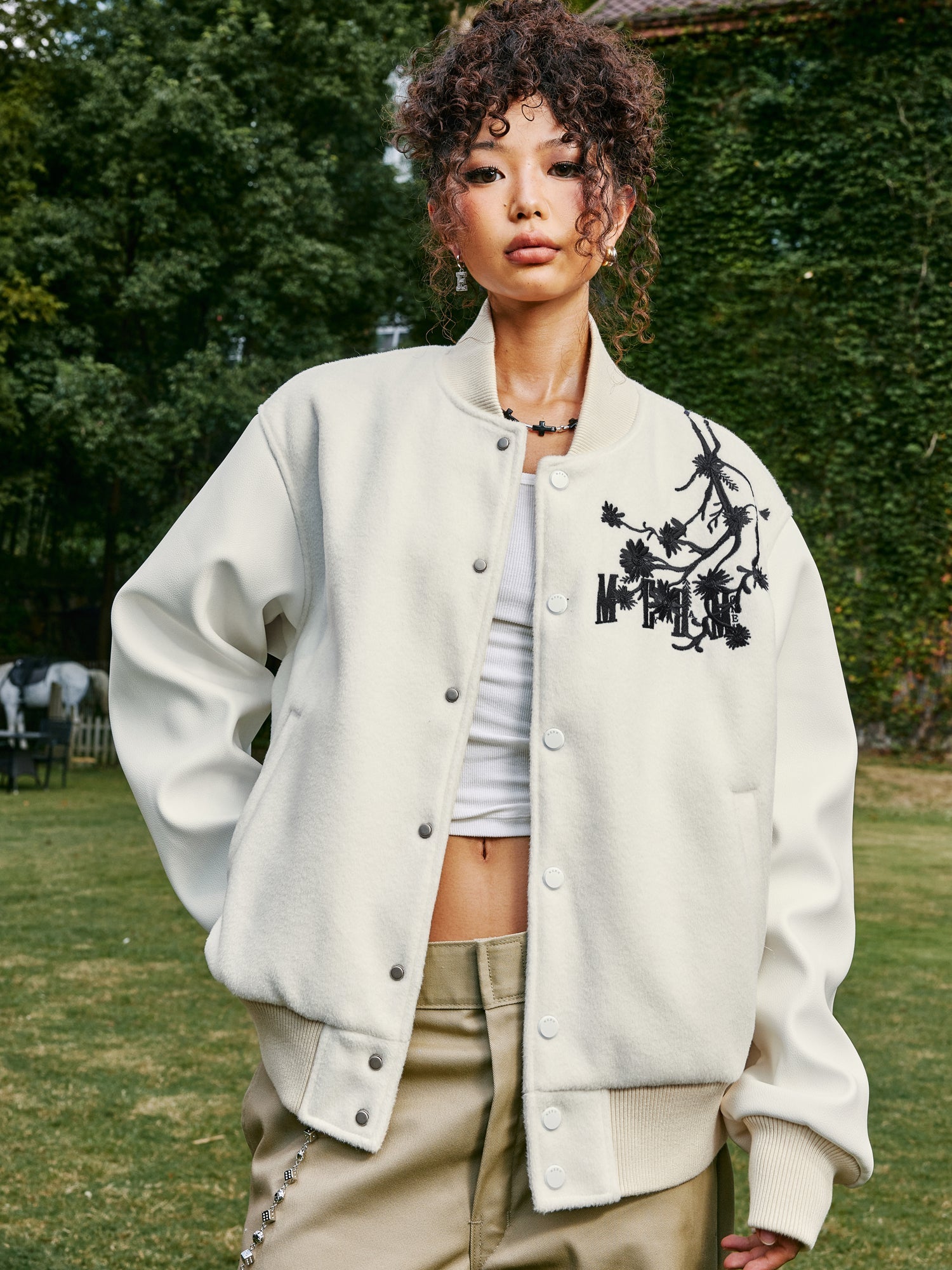 MEDM Daisy Embroidery Varsity Jacket