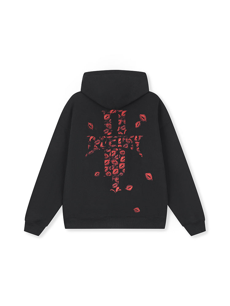 DICETINY Lipstick Logo Pattern Printed Hoodie