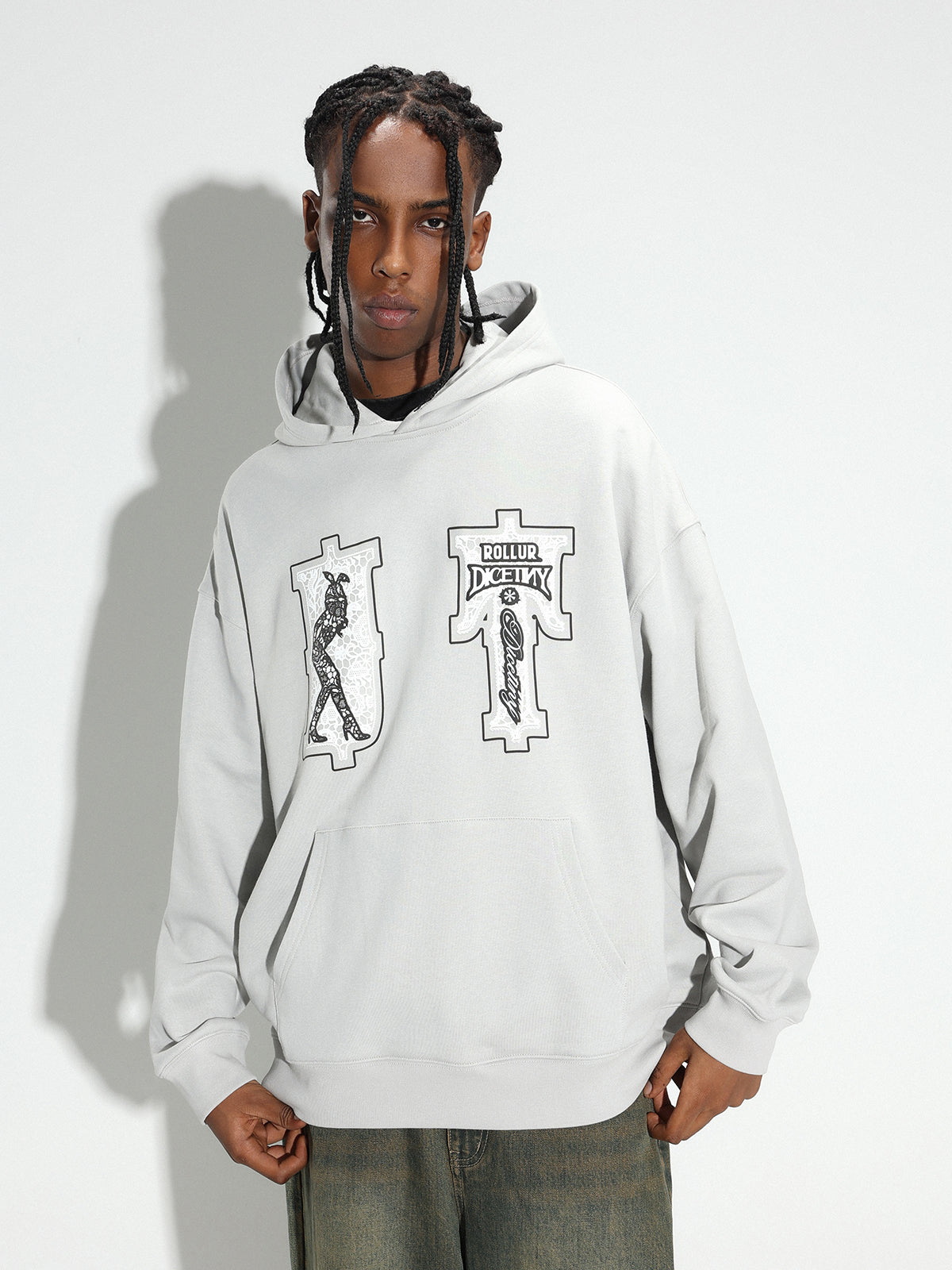 DICETINY Lace Bunny Girl Faux Embroidery Prints Hoodie