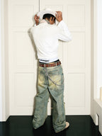 STEEPC Yellowed Vintage Washed Worn Jeans