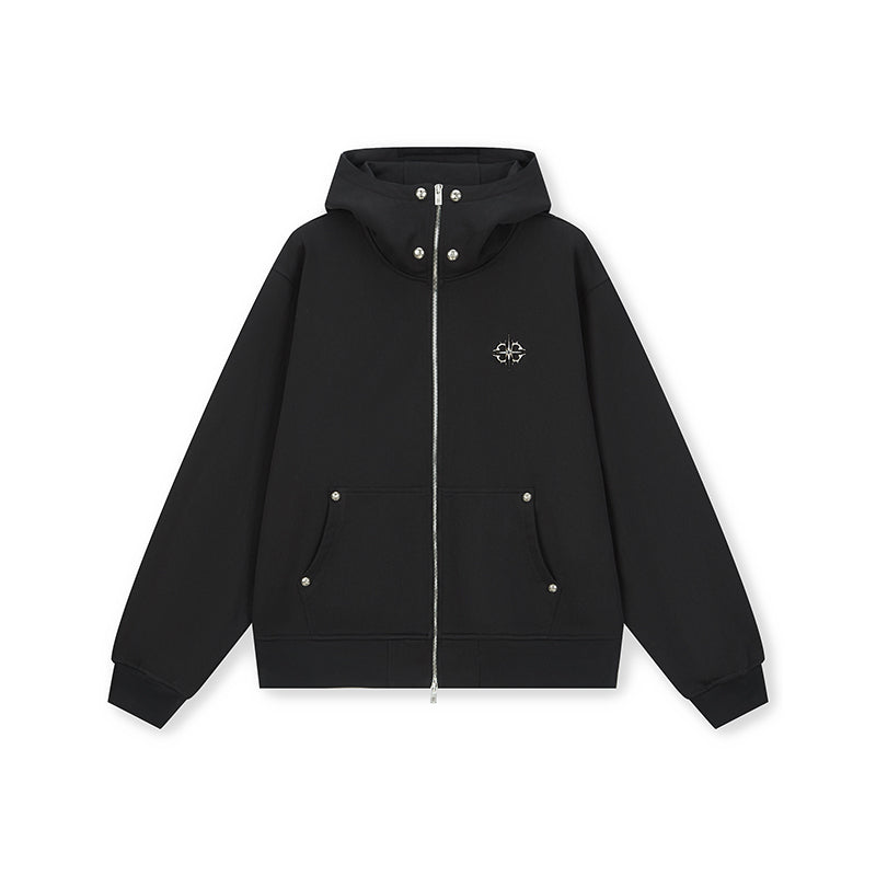 DICETINY Metal Logo & Studs Sword Printed Zip Up Hoodie