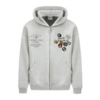 Small Town Kid Badge Logo Print Zip Up Hoodie