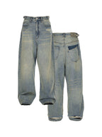 STEEPC Washed Vintage Pockets Deconstructed Baggy Jeans
