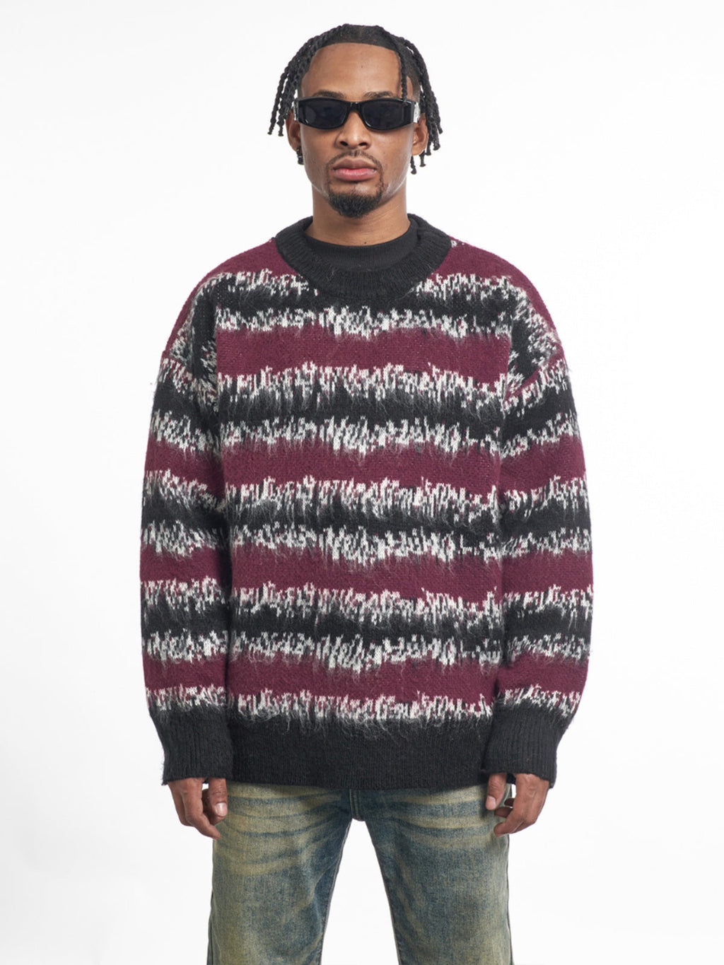 F3F Select Gradient Striped Fuzzy Knit Sweater