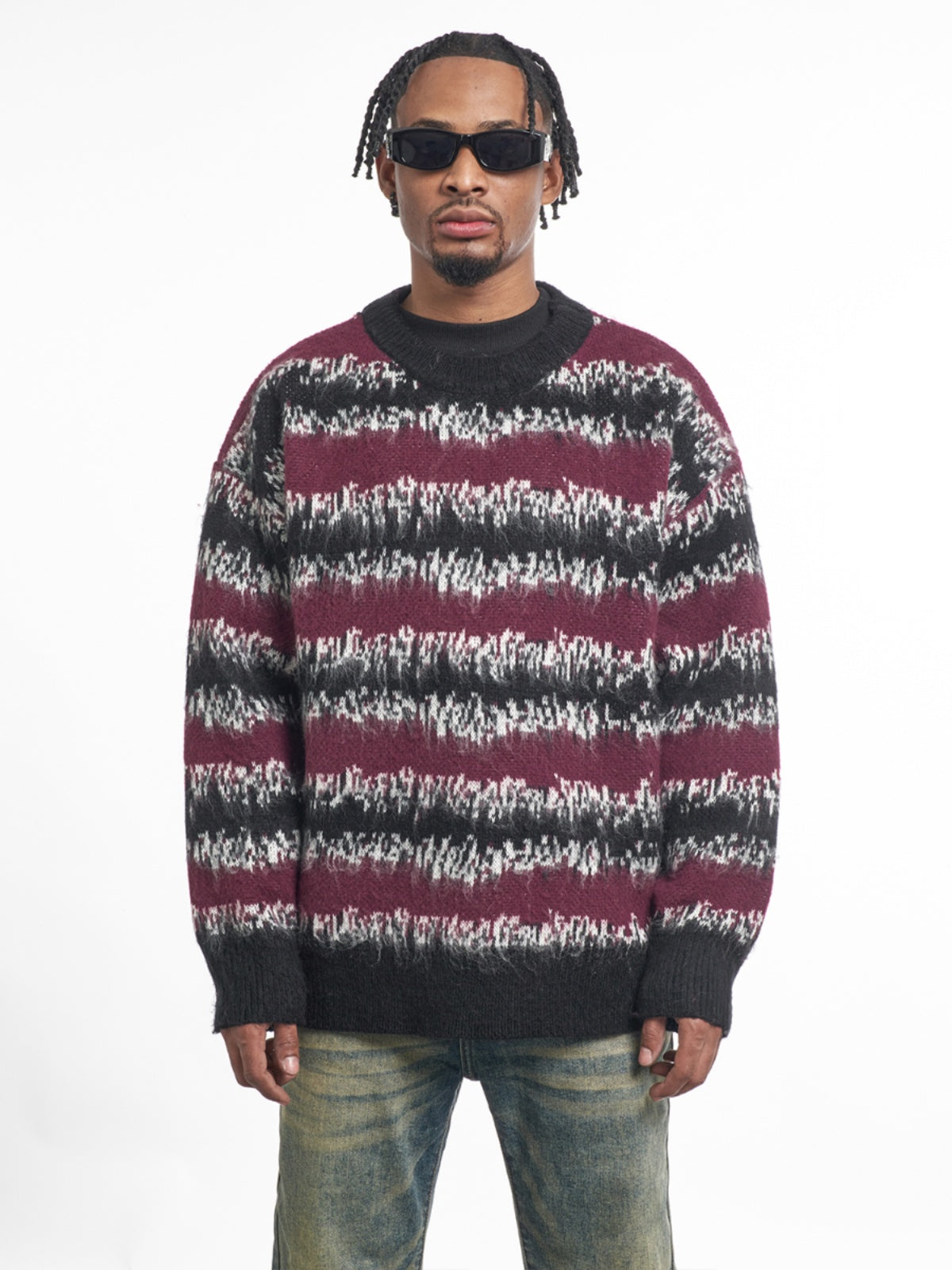 F3F Select Gradient Striped Fuzzy Knit Sweater