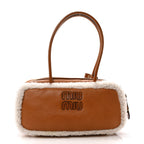 Shearling Calfskin Arcadie Top Handle Bag Cognac