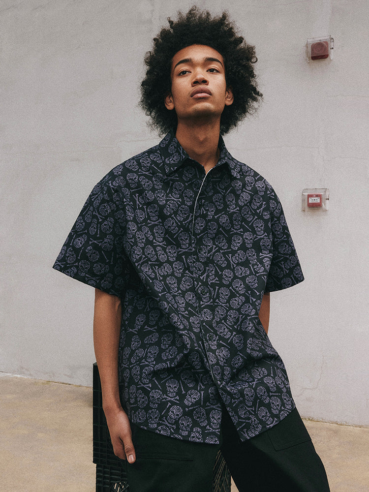 ANTIDOTE Skull Print Short Sleeve Shirt