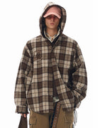 JHYQ Work Plaid Embroidery Hooded Shirt Jacket