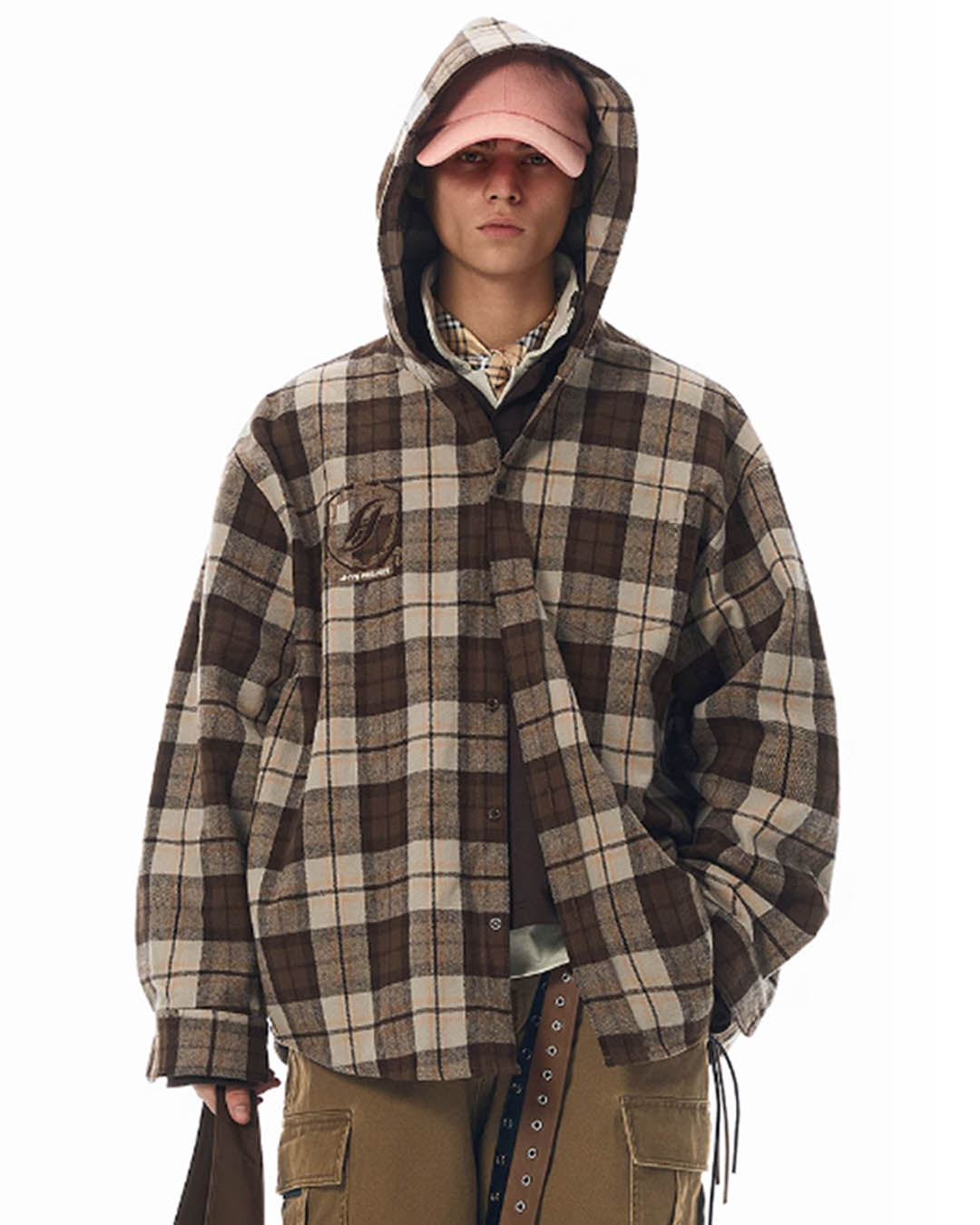 JHYQ Work Plaid Embroidery Hooded Shirt Jacket