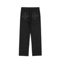 Cashrules Embroidered Loose Black Denim Pants