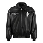 Small Town Kid Pearl Cross Logo PU Leather Racing Jacket