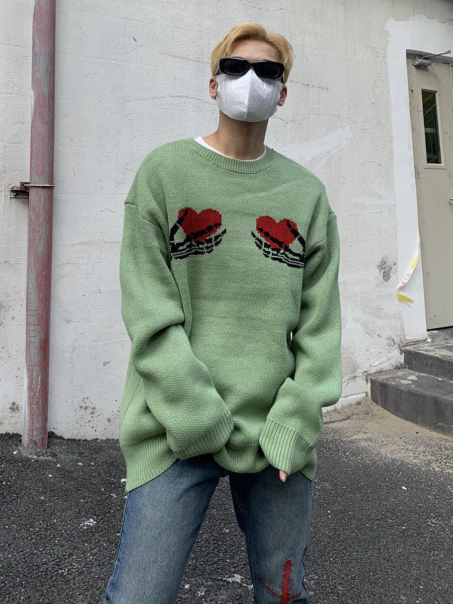 Skeleton Hands Heart Knit Sweater