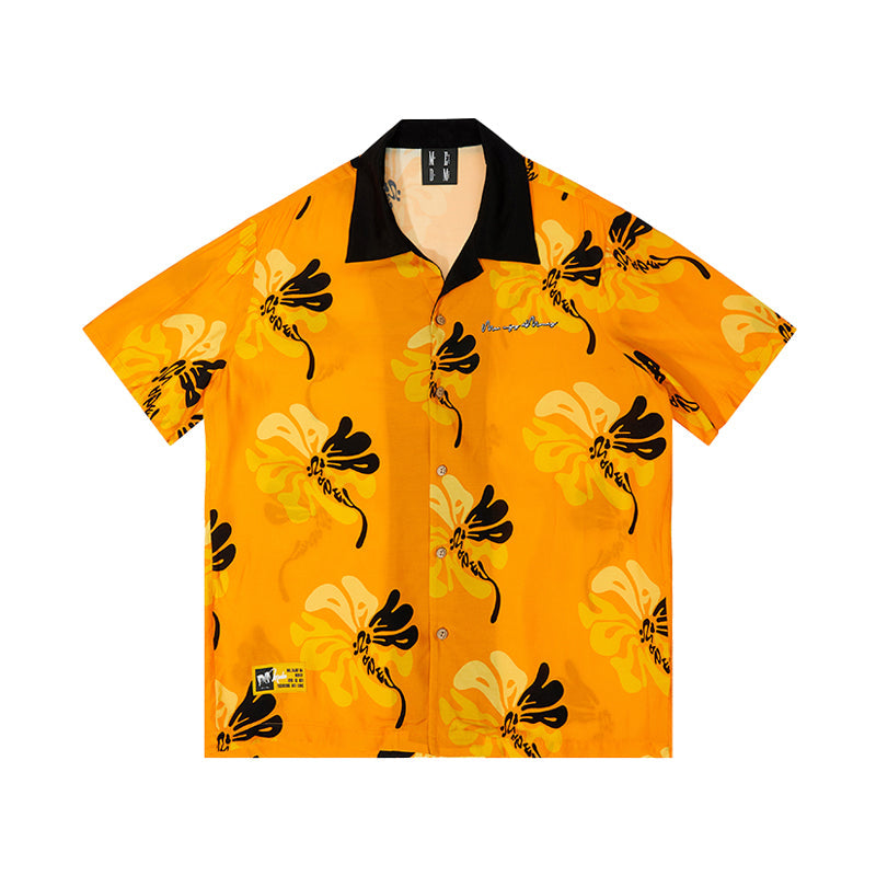 MEDM Lapel Color Short Sleeved Hawaiian Shirt