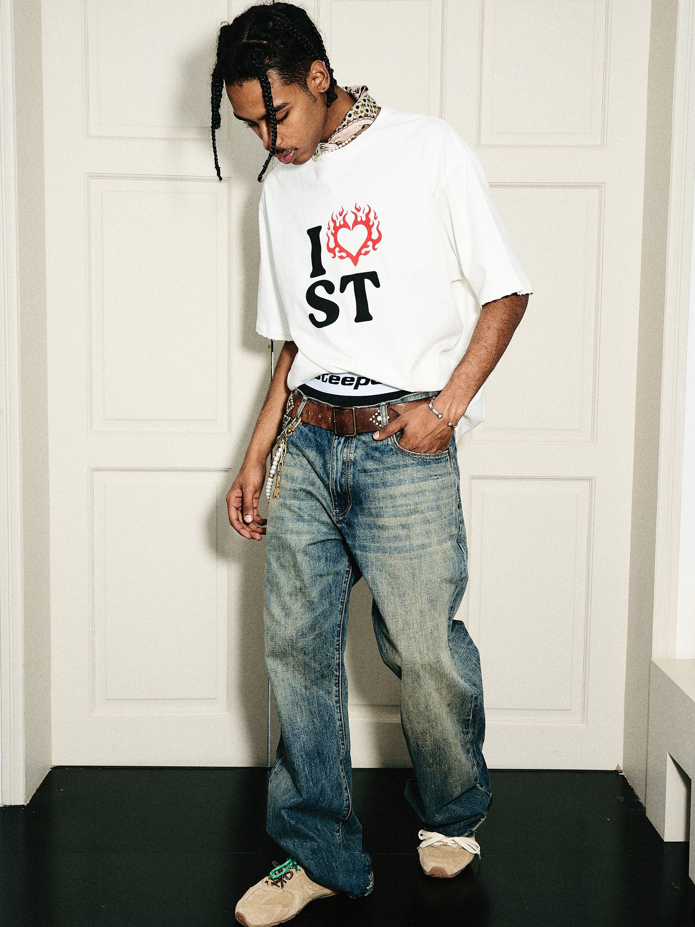 STEEPC Vintage Washed Cat Whisker Bootcut Jeans