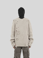 UNDERWATER Washed Handmade Destruction Patchwork Knit Sweater Beige