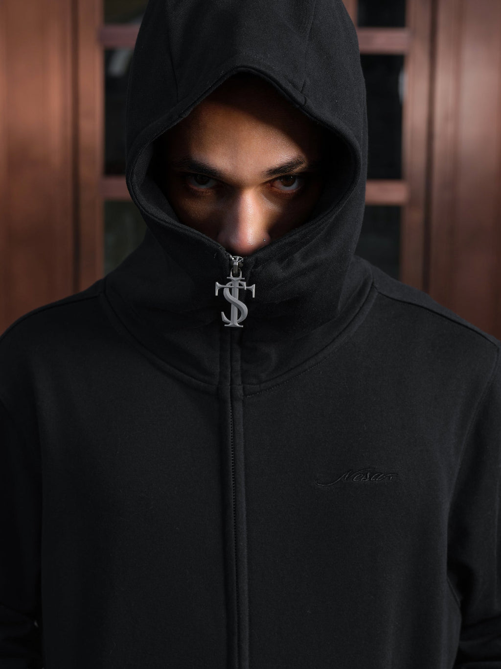 Small Town Kid Studded Cross Patch Zip Up Hoodie