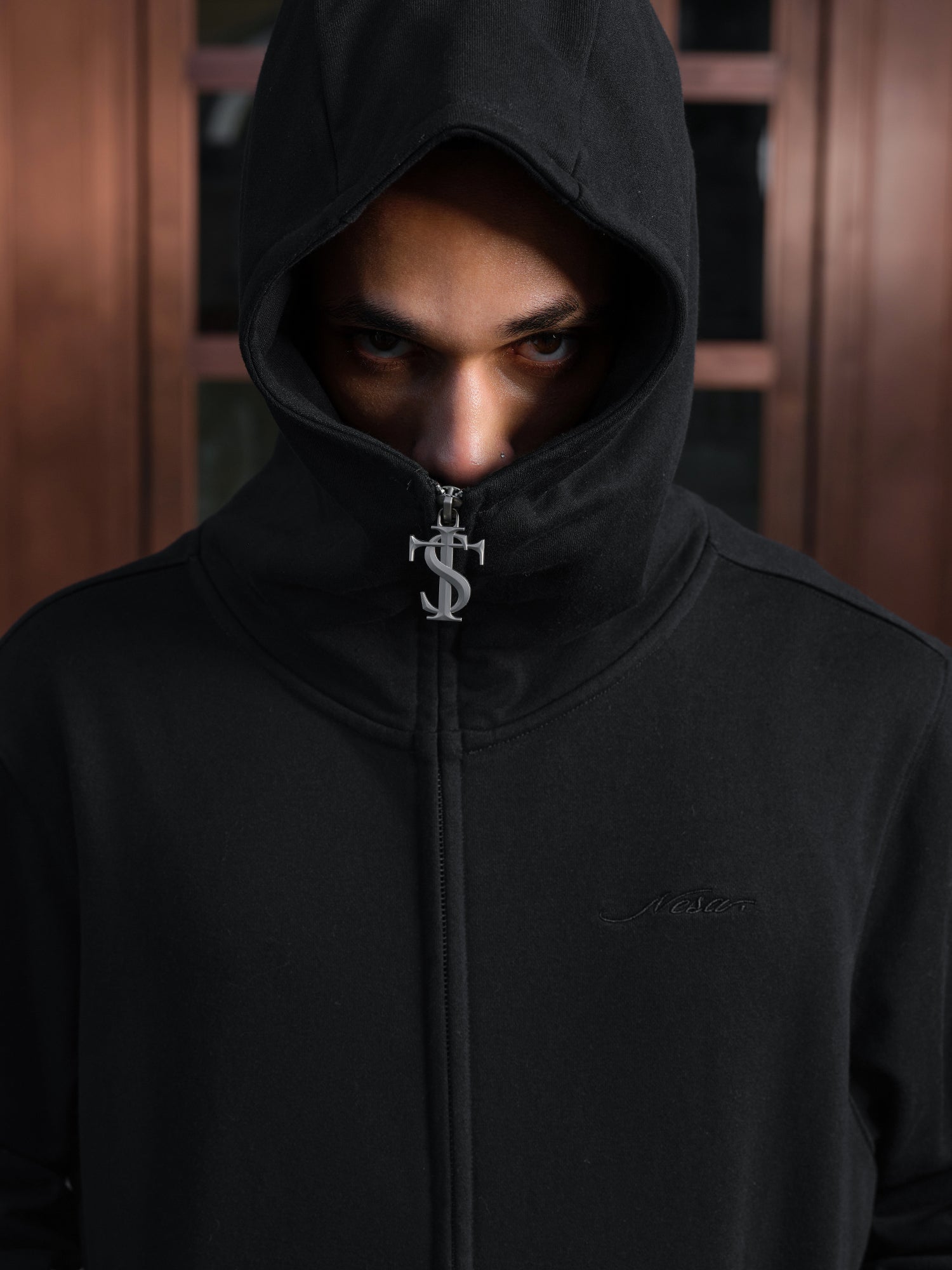 Small Town Kid Studded Cross Patch Zip Up Hoodie