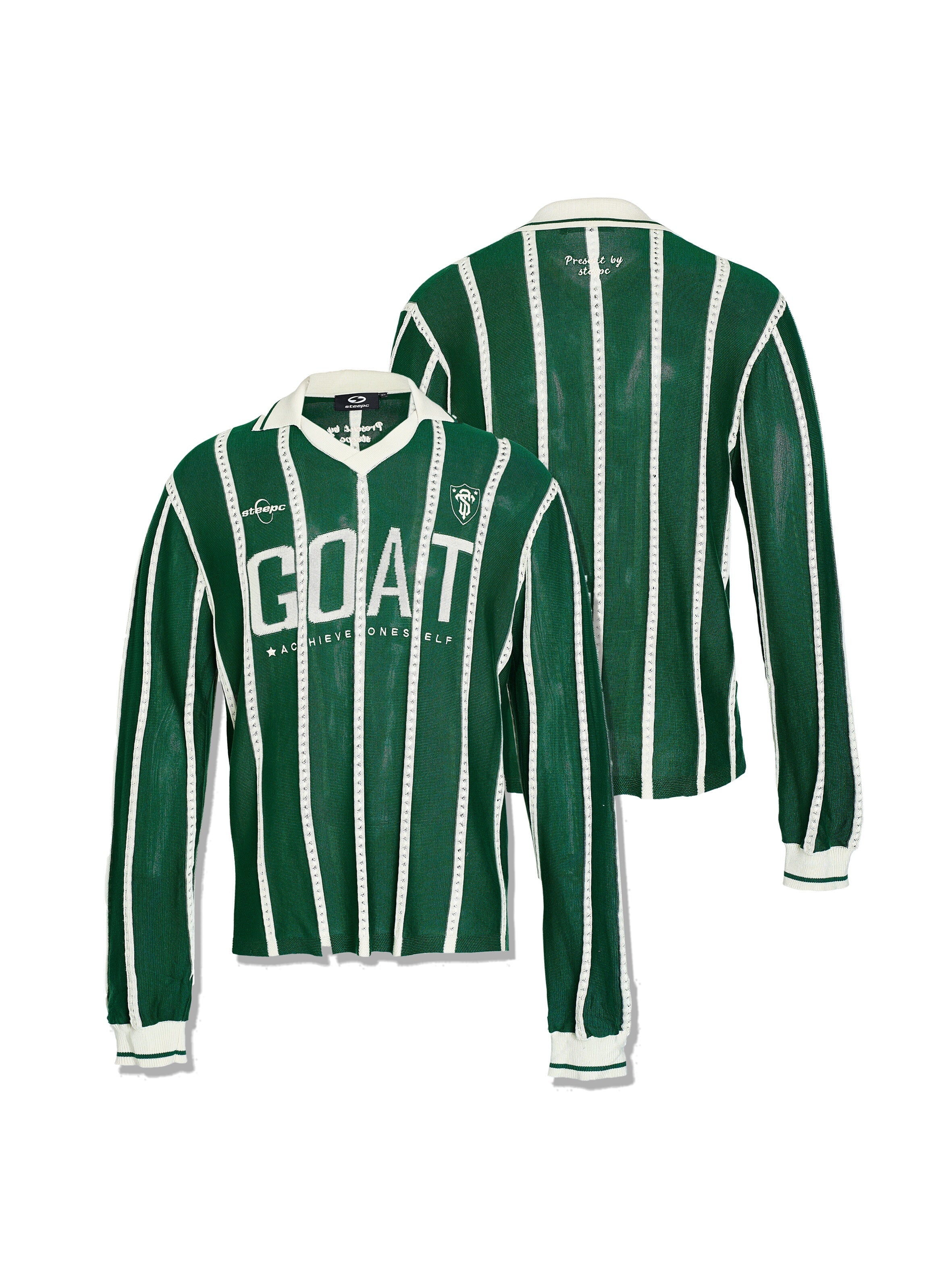STEEPC Striped Knit GOAT Long Sleeve V-Neck Polo Jersey