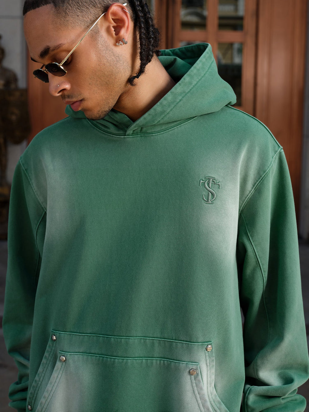 Small Town Kid Double Rivet Pocket Washed Hoodie