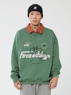 F2CE Fire 2 Cold Ego LOGO Vintage Print Polo Sweatshirts
