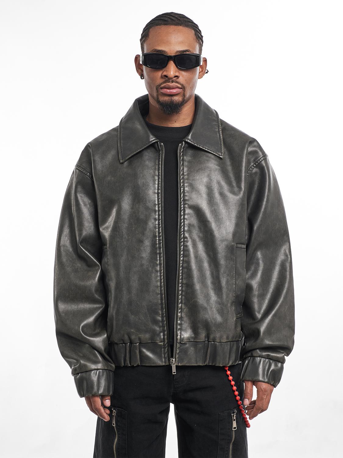 F3F Select Vintage PU Leather Zip Up Jacket