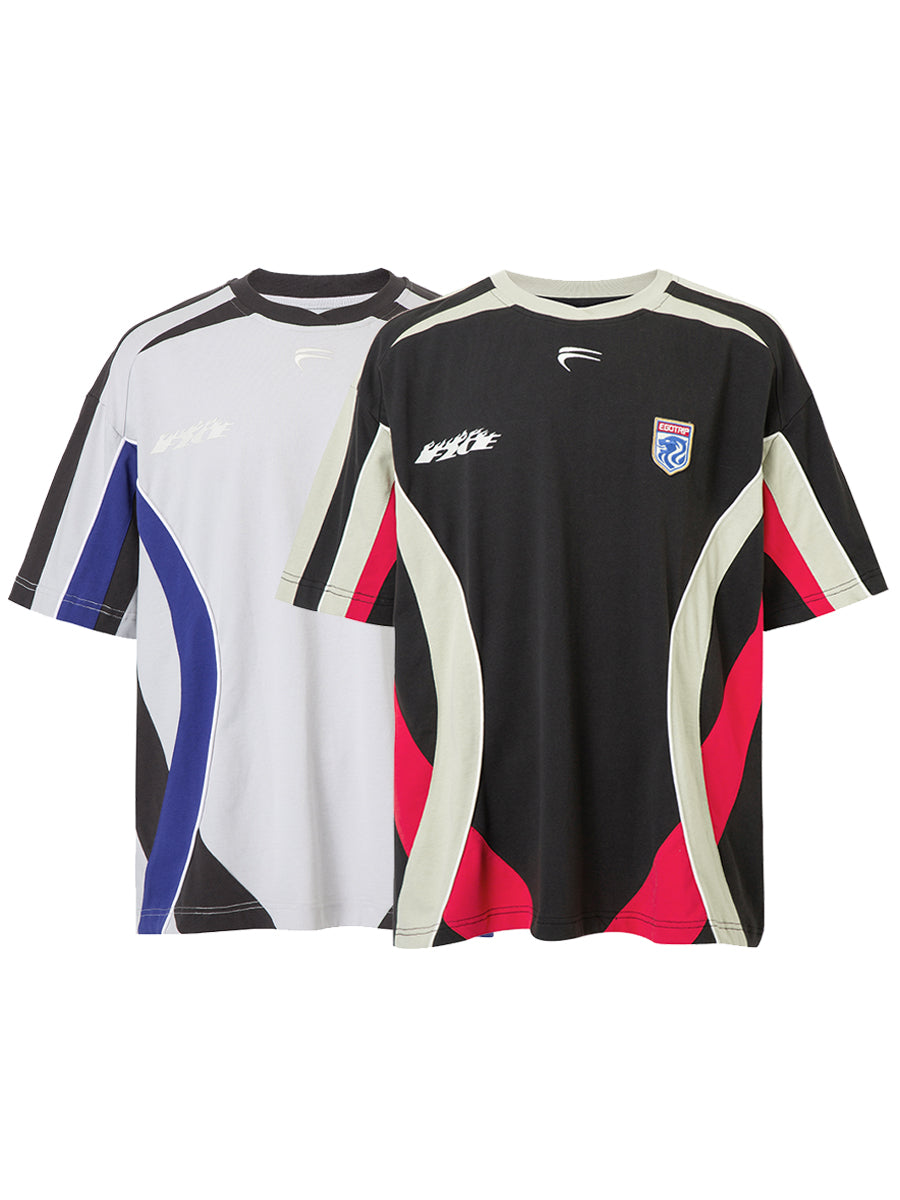 F2CE Deconstruction Stitching Contrast Color Printing Retro Sports Tee