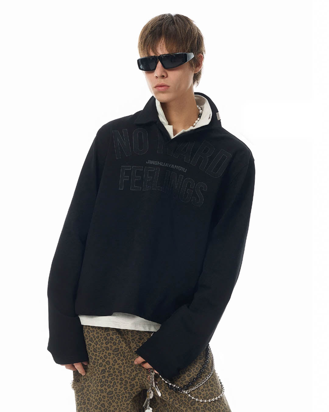 JHYQ Short Box Silhouette Letter Printing Long Sleeved Polo