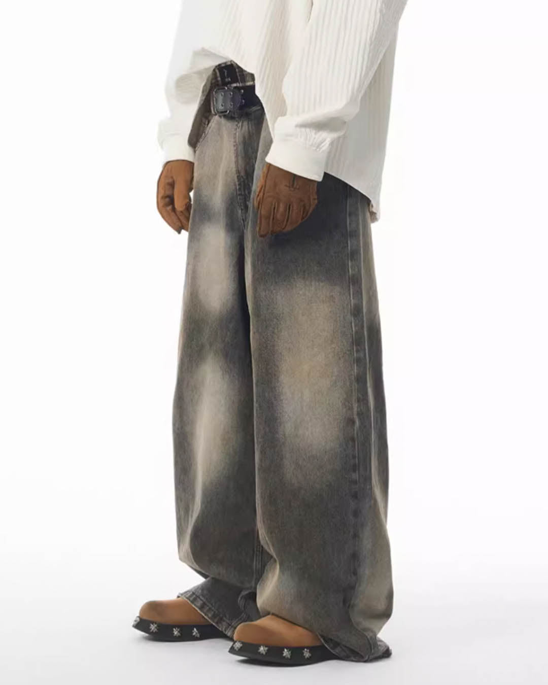 JHYQ Washed Dirty Dyed Gray Baggy Jeans
