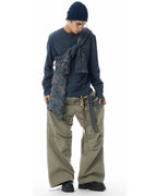 JHYQ Contrast Color Pleated Baggy Cargo Pants