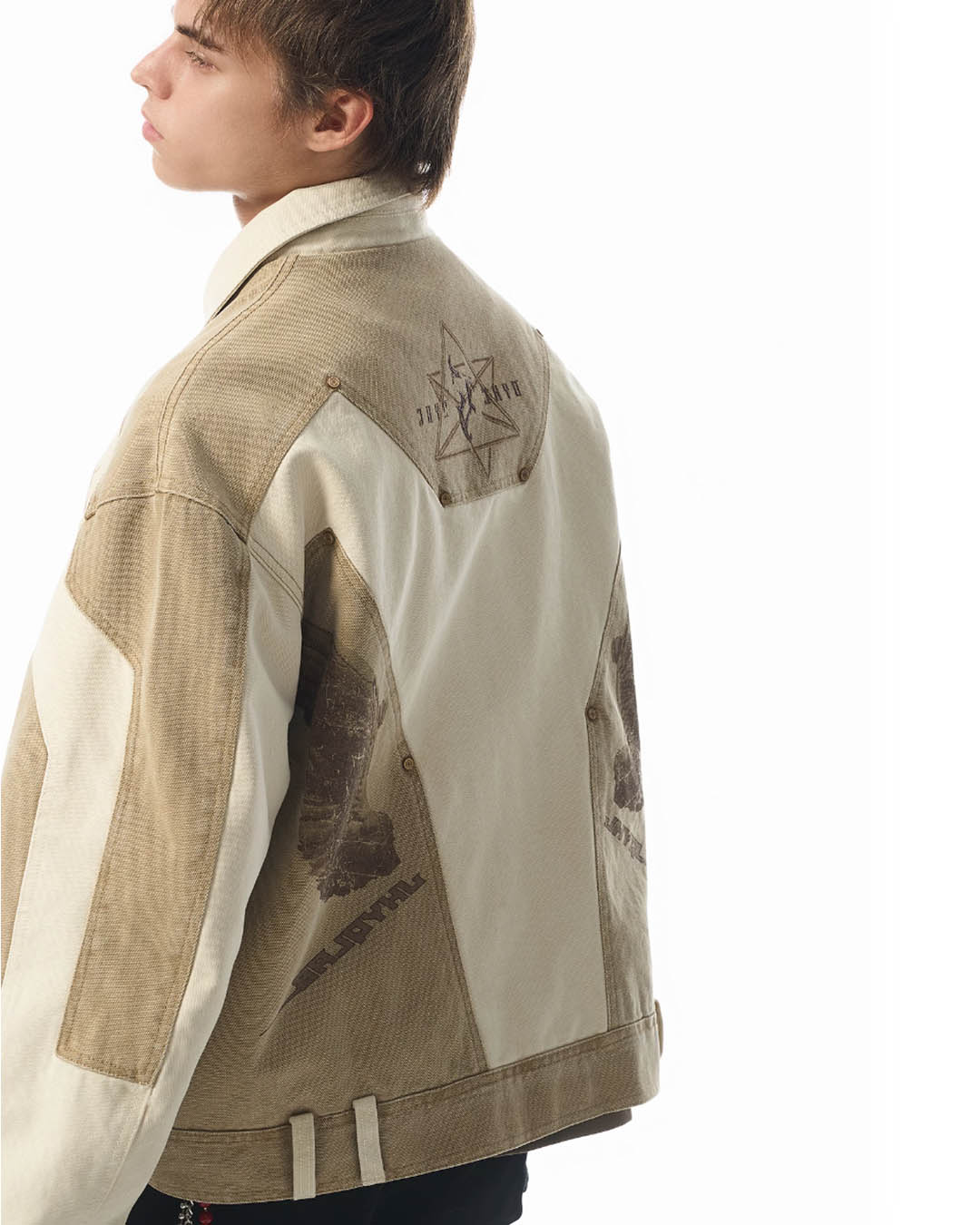 JHYQ Contrast Color Stitching Printed Canvas Work Jacket
