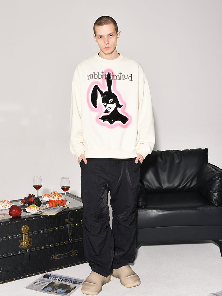 YADcrew Rabbit Patch Leather Embroidered Sweatshirt