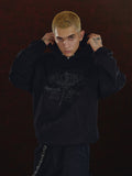 DICETINY Metal Studs Button Sword Printed Hoodie